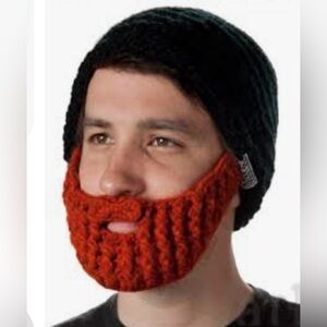 BEARDO Attached Beard beanie Hat Black Ginger